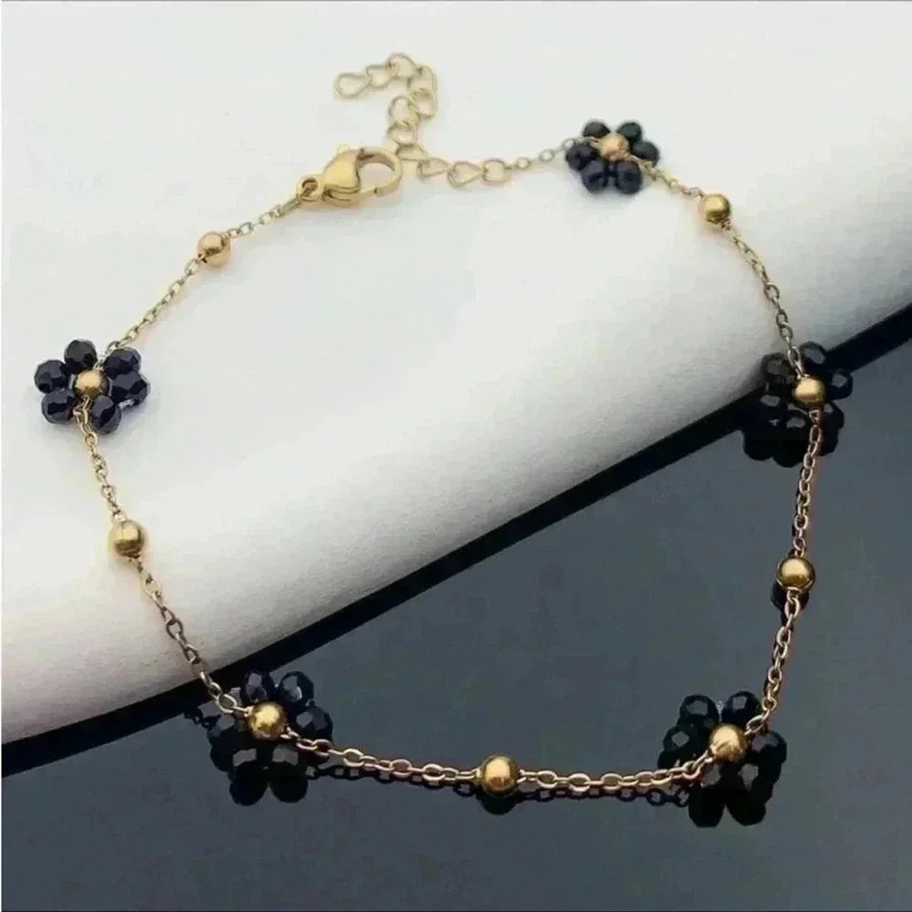 ⚠️Clearance Black Floral Bracelet Yellow Gold